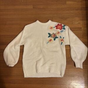 Zara Cream Sweater with Colorful Floral Accents
